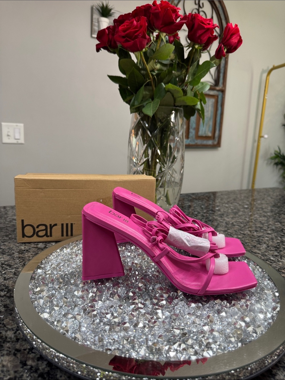 Bar III Hot Pink Block Heel Sandals with wrap around ankle strap NWT 9.5